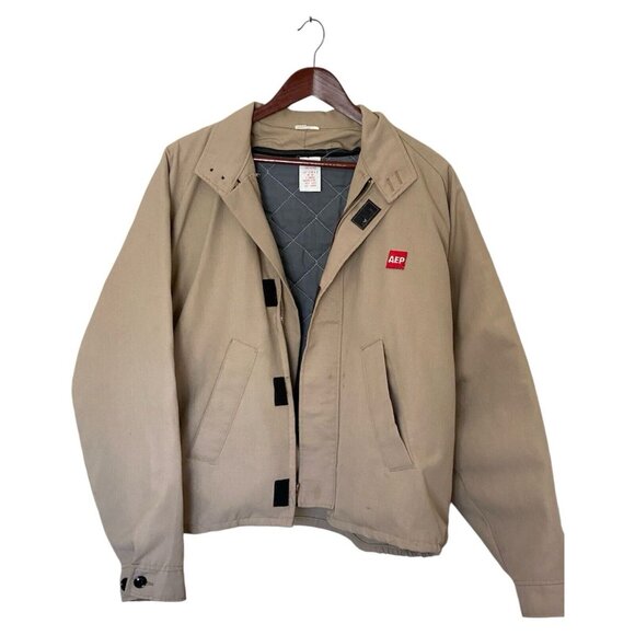 Lion Apparel Men's XL Tan Flame Resistant AEP Logo Zippered Jacket USA Made